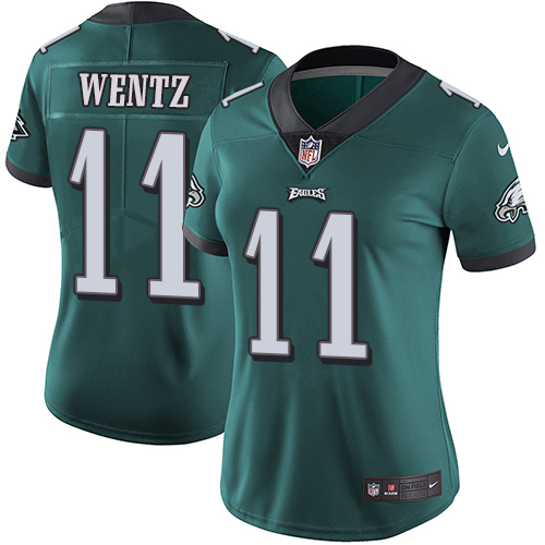 Nike Eagles #11 Carson Wentz Midnight Green Team Color Women's Stitched NFL Vapor Untouchable Limited Jersey